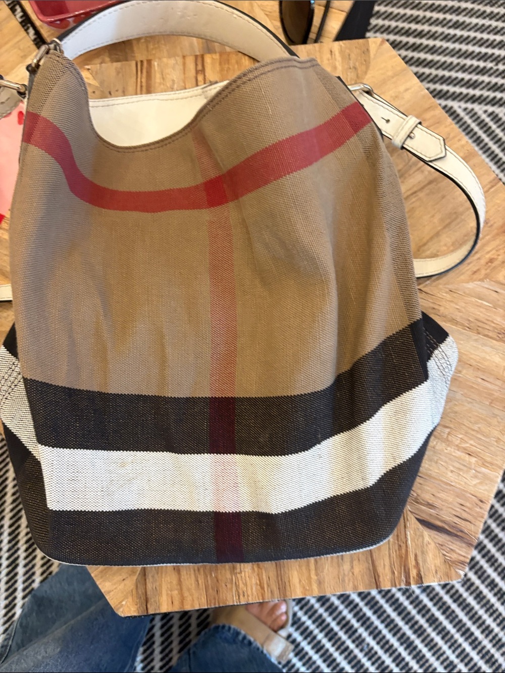 Burberry Brown Canvas Shoulder Bag with Striped Accents - Picture 11 of 11